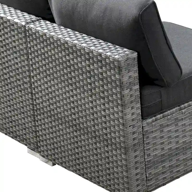 Ensemble de mobilier de patio d'extérieur 8 pièces en osier gris avec foyer HOOOWOOO