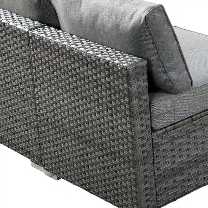 Ensemble de mobilier de patio d'extérieur 8 pièces en osier gris avec foyer HOOOWOOO
