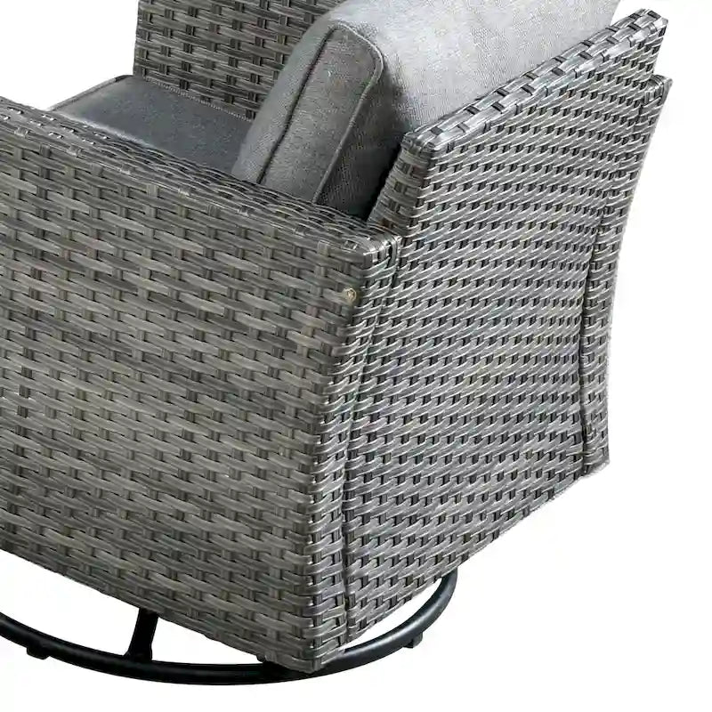 Ensemble de mobilier de patio d'extérieur 8 pièces en osier gris avec foyer HOOOWOOO