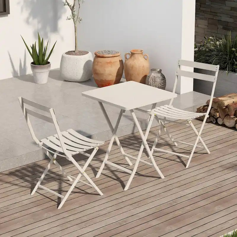 3 Piece Patio Bistro Set of Foldable Square Table and Chairs - 28.35  H x 21.65  W x 21.65  L