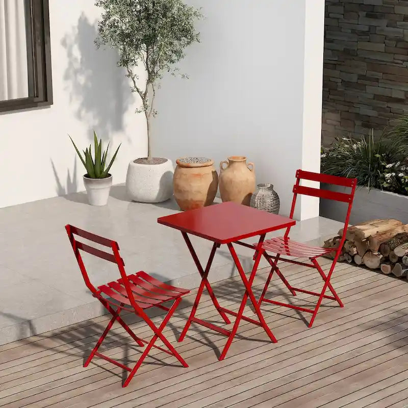 Ensemble bistro de patio 3 pièces comprenant une table carrée pliable et des chaises - 72 cm (H) x 55 cm (l) x 55 cm (P)