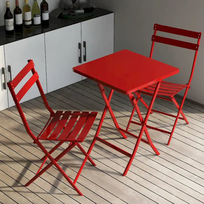 Ensemble bistro de patio 3 pièces comprenant une table carrée pliable et des chaises - 72 cm (H) x 55 cm (l) x 55 cm (P)