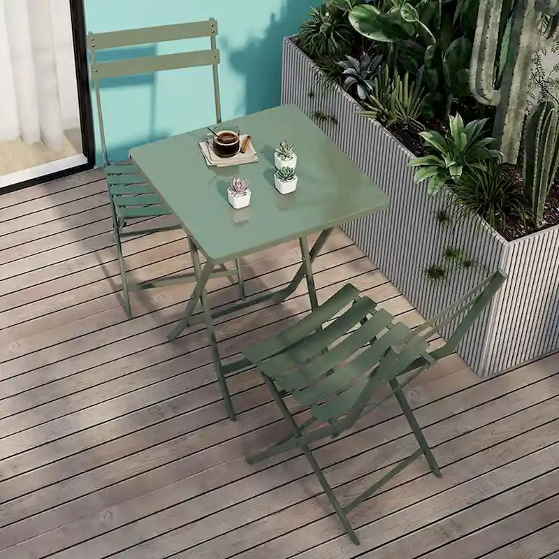 Ensemble bistro de patio 3 pièces comprenant une table carrée pliable et des chaises - 72 cm (H) x 55 cm (l) x 55 cm (P)