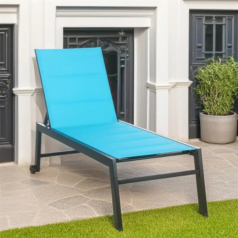 Adjustable Outdoor Chaise Lounge with Wheels and Breathable Fabric - N/A