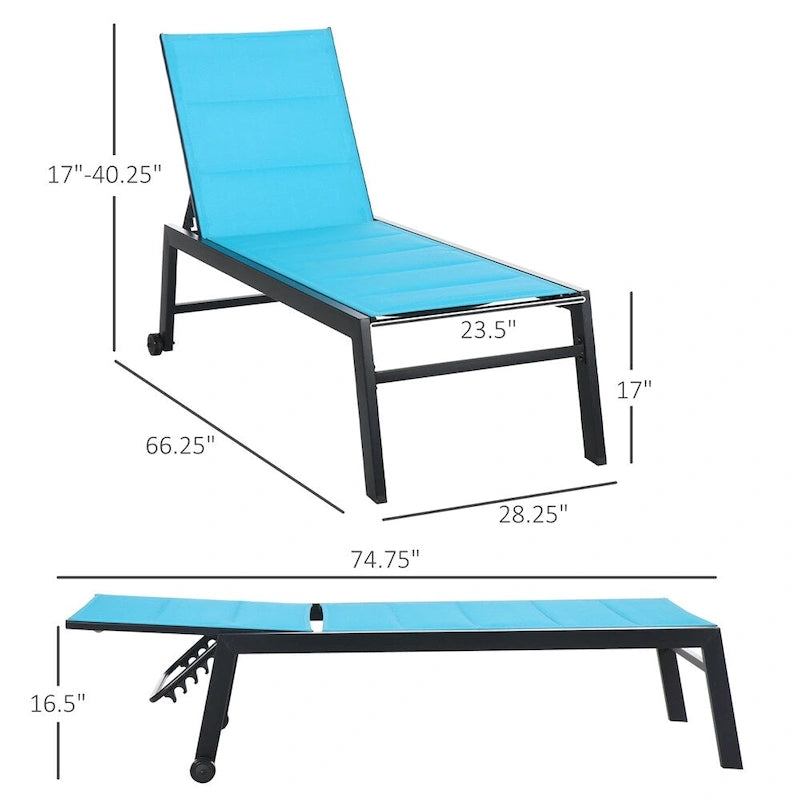 Chaise longue d'extérieur réglable avec roulettes et tissu respirant - Non applicable