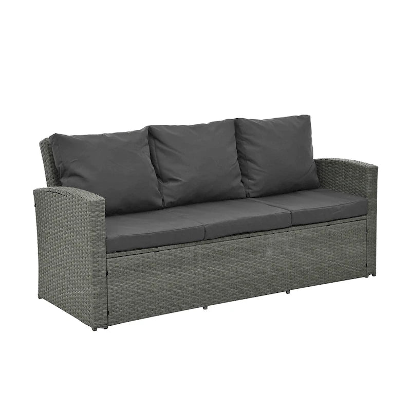 Mobilier de jardin, mobilier d'extérieur, mobilier saisonnier en résine tressée, ensemble de 5 meubles en résine tressée avec plateau de table en verre trempé