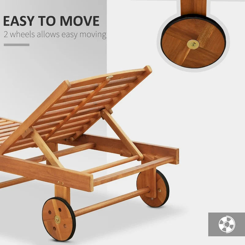 Chaise longue pliante d'extérieur inclinable avec roulettes