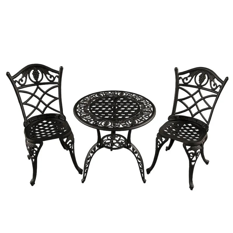 Grape Outdoor Patio Garden Aluminum 3 Piece Bistro Set in Sand Black