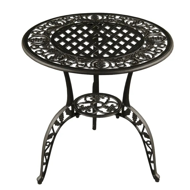 Ensemble bistro 3 pièces en aluminium pour terrasse et jardin, coloris sable et noir.