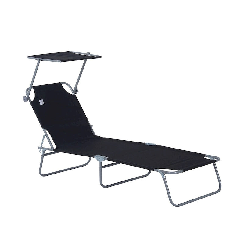 Chaise longue portable d'extérieur, chaise longue pliante réglable avec pare-soleil