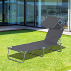 Outdoor Portable Lounge Chair, Adjustable Folding Chaise Lounge with Sun Shade