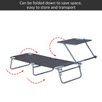 Chaise longue portable d'extérieur, chaise longue pliante réglable avec pare-soleil