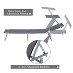 Chaise longue portable d'extérieur, chaise longue pliante réglable avec pare-soleil