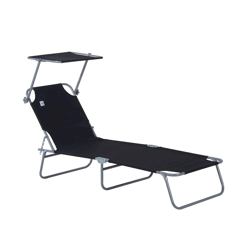 Chaise longue portable d'extérieur, chaise longue pliante réglable avec pare-soleil
