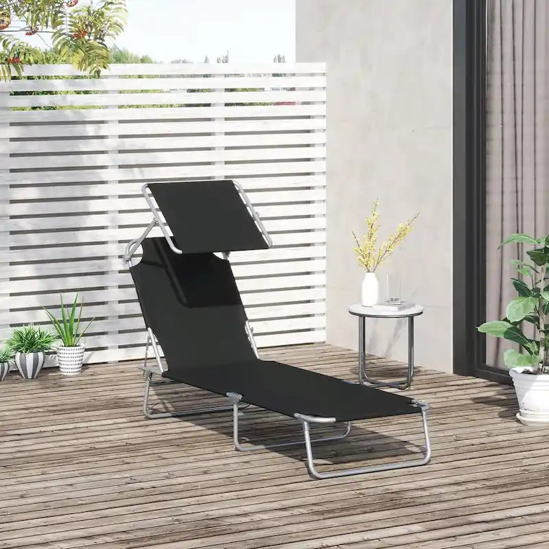 Chaise longue portable d'extérieur, chaise longue pliante réglable avec pare-soleil