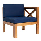 Ensemble de canapé d'angle d'extérieur 5 pièces en bois d'acacia naturel avec tissu résistant à l'eau