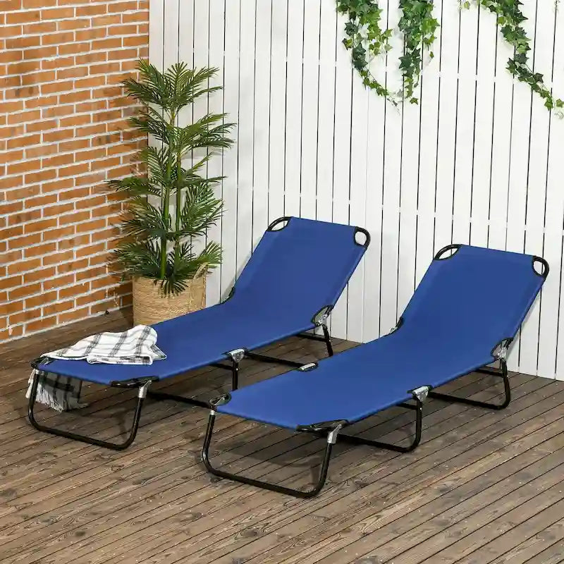 2 Piece Folding Chaise Lounge Pool Chairs with 5-Level Reclining Back