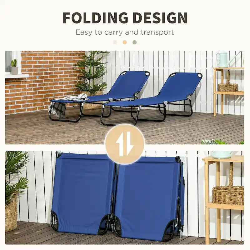 Chaises longues pliantes de piscine (2 pièces) avec dossier inclinable à 5 positions