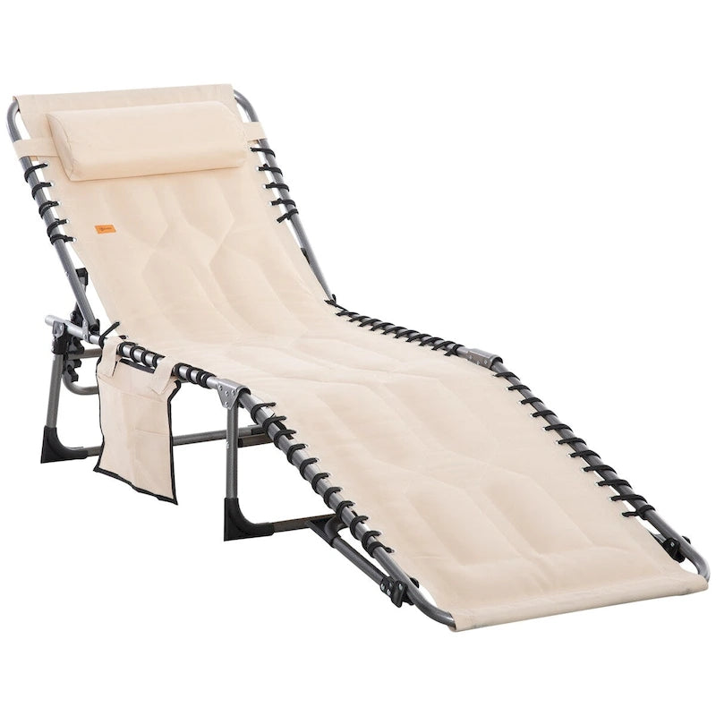 Chaise longue pliante rembourrée pour terrasse, chaise de camping inclinable à 6 positions avec appui-tête