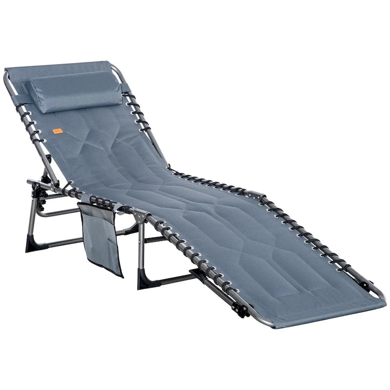 Chaise longue pliante rembourrée pour terrasse, chaise de camping inclinable à 6 positions avec appui-tête