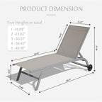 5 chaises longues d'extérieur réglables en aluminium avec roulettes (lot de 2) - Non disponible
