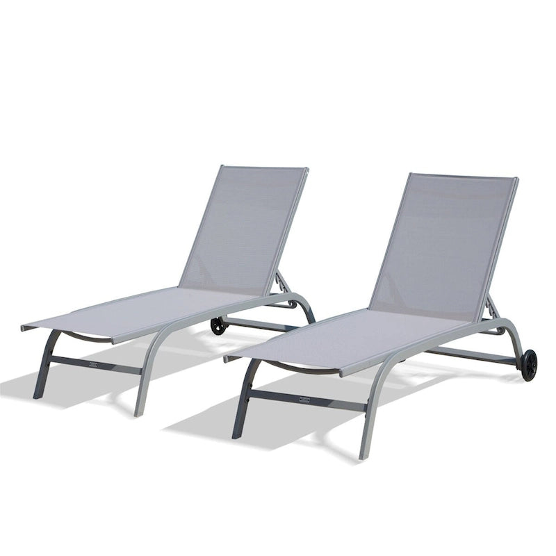 5 chaises longues d'extérieur réglables en aluminium avec roulettes (lot de 2) - Non disponible