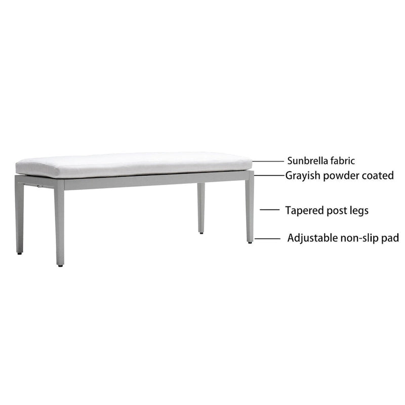 Ensemble de salle à manger d'extérieur 6 pièces en aluminium blanc mat avec coussins grisâtres et trou pour parasol