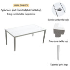 Ensemble de salle à manger d'extérieur 6 pièces en aluminium blanc mat avec coussins grisâtres et trou pour parasol
