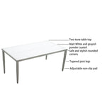 Ensemble de salle à manger d'extérieur 6 pièces en aluminium blanc mat avec coussins grisâtres et trou pour parasol
