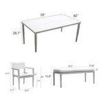 Ensemble de salle à manger d'extérieur 6 pièces en aluminium blanc mat avec coussins grisâtres et trou pour parasol