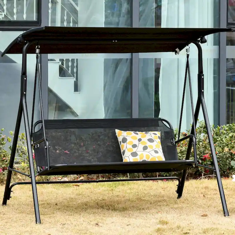 Balançoire de patio en métal noir pour 2 personnes, 172 cm (67,75 po), avec auvent inclinable réglable