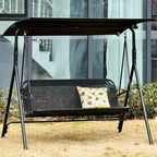 67.75 in. 2-Person Black Metal Patio Swing with Adjustable Tilt Canopy
