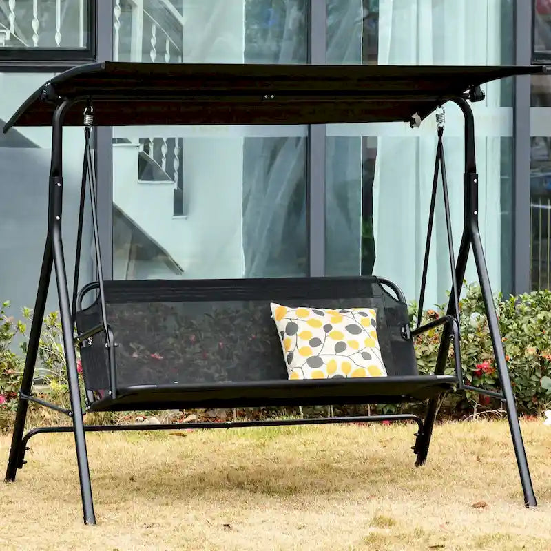 67.75 in. 2-Person Black Metal Patio Swing with Adjustable Tilt Canopy