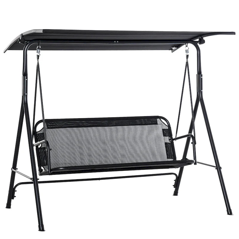 Balançoire de patio en métal noir pour 2 personnes, 172 cm (67,75 po), avec auvent inclinable réglable