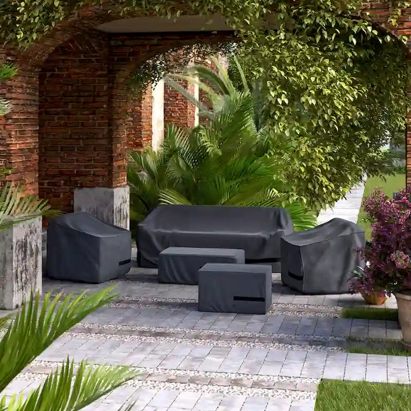 Ensemble de 5 housses de luxe en polyester pour mobilier de jardin Venetia - Gris