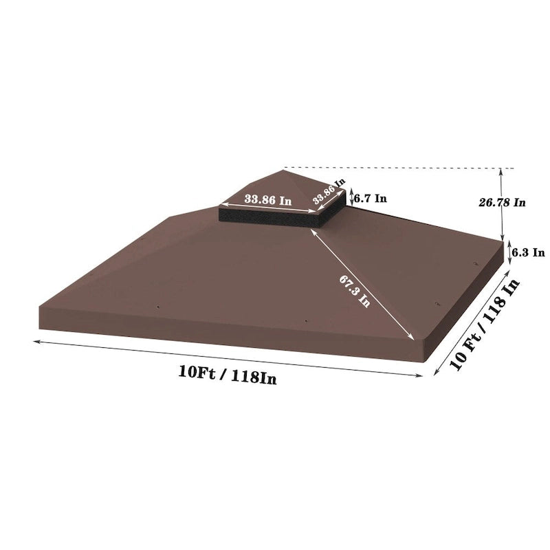 Toit de rechange double pour gazebo de patio extérieur 10 x 10 pi (3 x 3 m) uniquement
