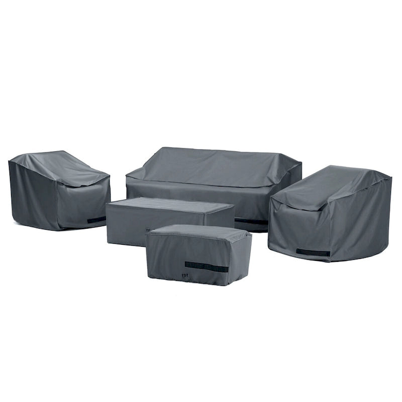 Deco 5 Piece Polyester Outdoor Patio Loveseat Group Deluxe Furniture Covers - Grey
