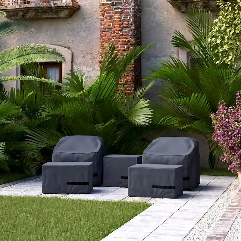 Housse de luxe pour fauteuil de jardin inclinable Milea 5 pièces en polyester gris