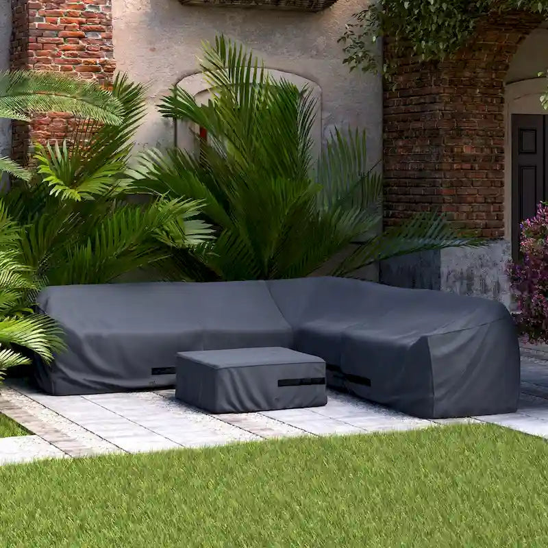 Housses de luxe pour canapé d'angle d'extérieur Milo 6 pièces en polyester - Gris