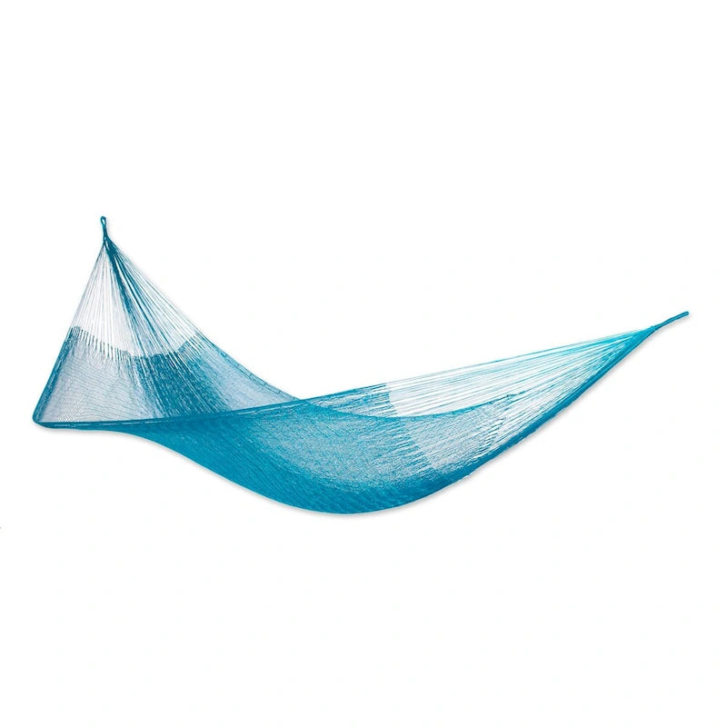 Nylon Rope Hammock, 'Teal Haven' - Single (Mexico)