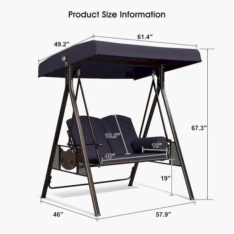 Balancelle extérieure de luxe PURPLE LEAF bleu marine avec structure en acier résistant aux intempéries, coussins et oreiller inclus