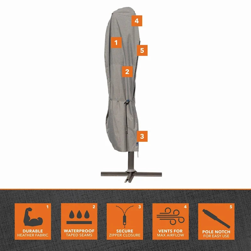 Housse imperméable pour parasol déporté Modern Leisure Garrison, couleur granit - 33 x 1 x 96,5
