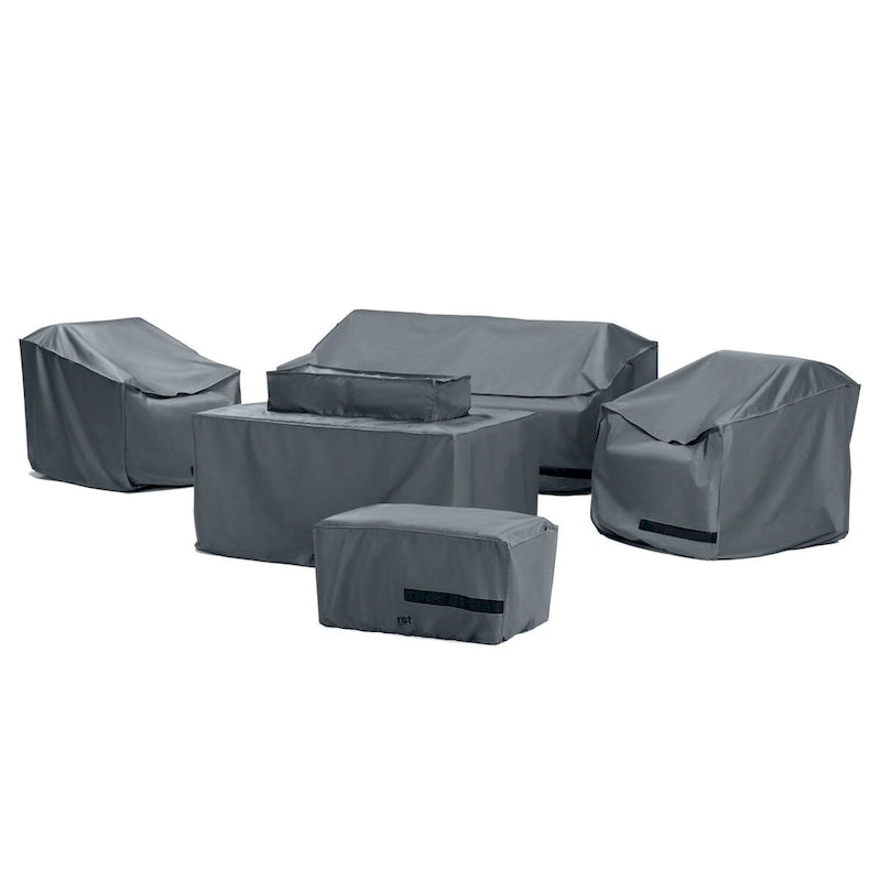 Deco 5 Piece Polyester Outdoor Patio Loveseat Fire Group Deluxe Furniture Covers - Grey