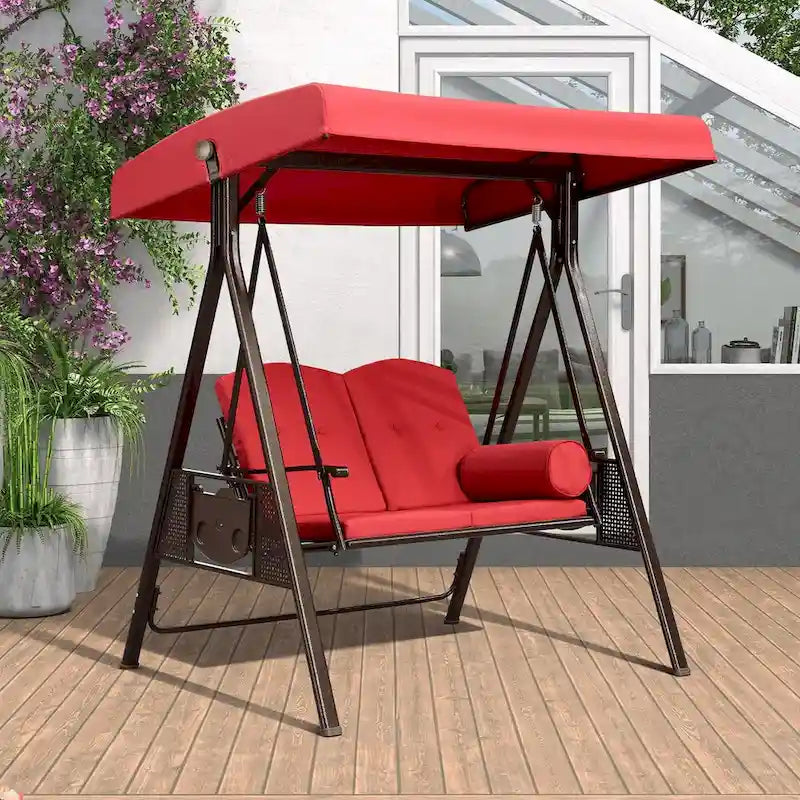 PURPLE LEAF Terra Red Deluxe Outdoor Patio Porch Swing with Weather Resistant Steel Frame, Cushions and Pillow Included