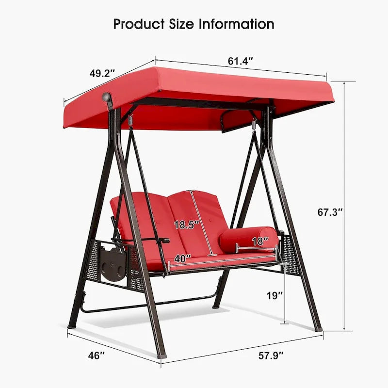 Balancelle de terrasse/porche d'extérieur PURPLE LEAF Terra Red Deluxe avec structure en acier résistant aux intempéries, coussins et oreiller inclus