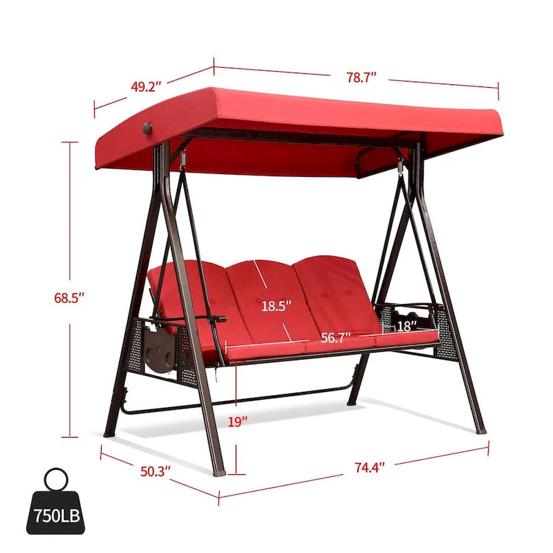 Balancelle de terrasse/porche d'extérieur PURPLE LEAF Terra Red Deluxe avec structure en acier résistant aux intempéries, coussins et oreiller inclus