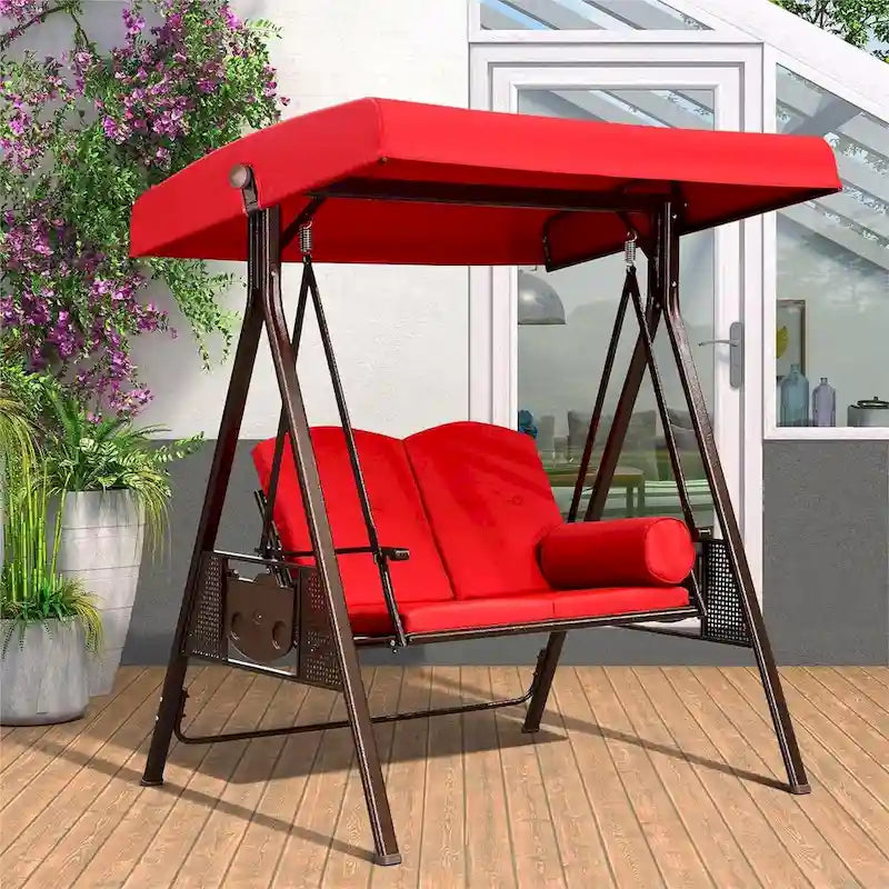 Balancelle de terrasse/porche d'extérieur PURPLE LEAF Terra Red Deluxe avec structure en acier résistant aux intempéries, coussins et oreiller inclus