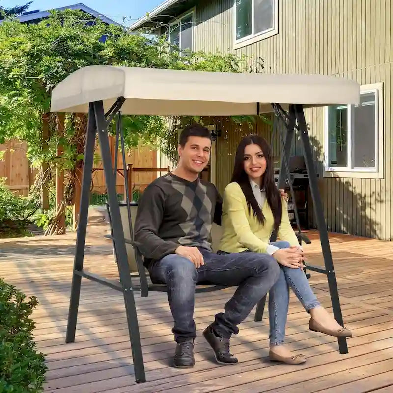 Outdoor 2-Person Patio Swings with Canopy,Breathable Mesh Seats and Steel Frame