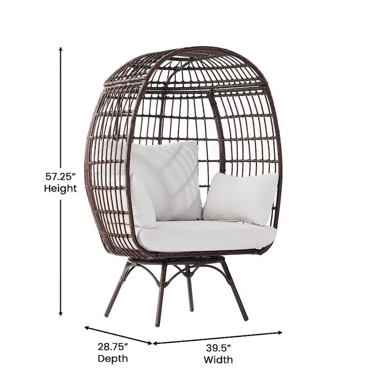Fauteuil lounge pivotant en résine tressée, usage intérieur/extérieur, avec 4 coussins