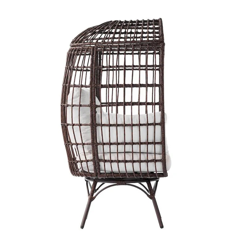 Fauteuil lounge pivotant en résine tressée, usage intérieur/extérieur, avec 4 coussins